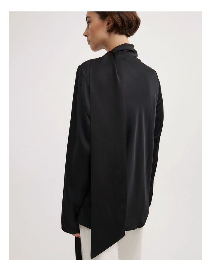 Long Sleeve V-Neck Scarf Top in Black image 5