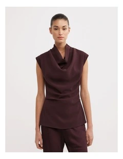 Crepe Cowl Tank Top in Aubergine