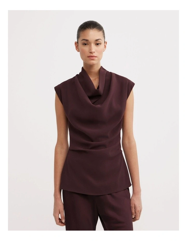Crepe Cowl Tank Top in Aubergine image 1