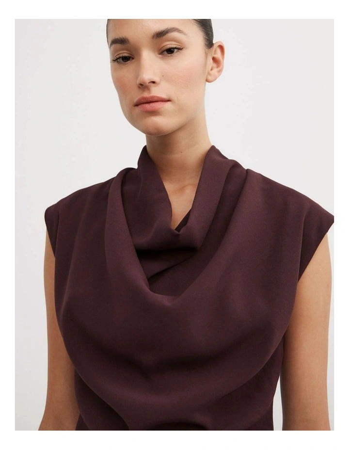 Crepe Cowl Tank Top in Aubergine image 3