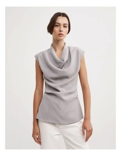 Crepe Cowl Tank Top in Silver