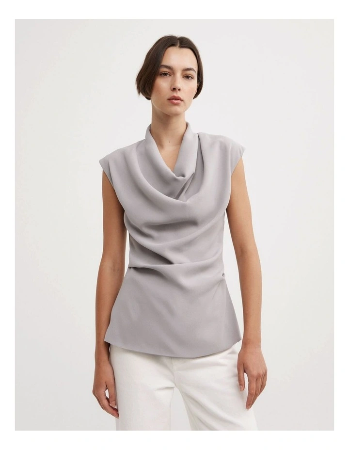Crepe Cowl Tank Top in Silver image 1