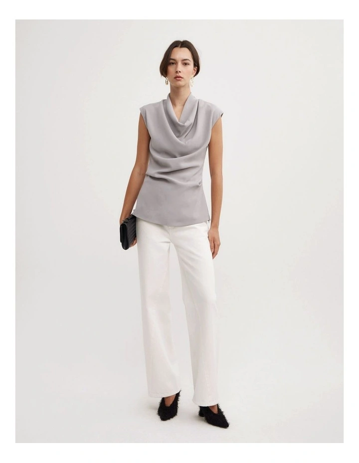 Crepe Cowl Tank Top in Silver image 2