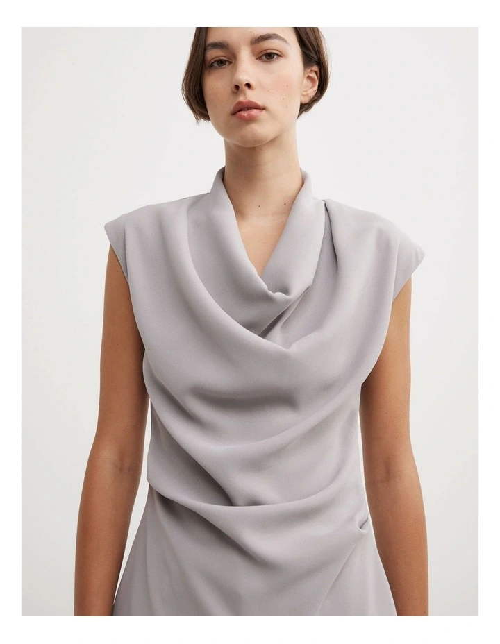 Crepe Cowl Tank Top in Silver image 3