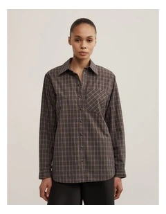Shoulder Pad Shirt in Brown Check