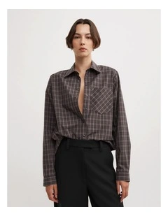 Shoulder Pad Shirt in Brown Check