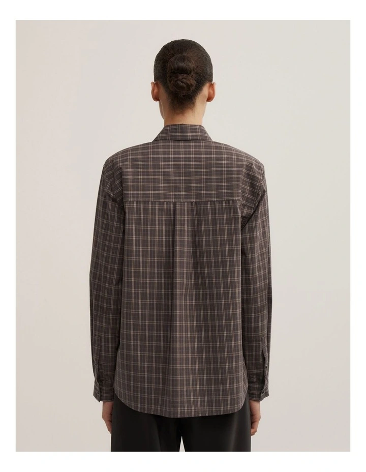 Shoulder Pad Shirt in Brown Check image 2