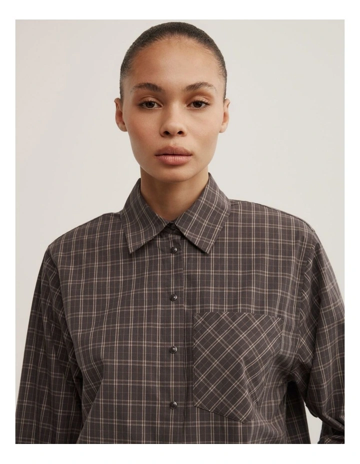 Shoulder Pad Shirt in Brown Check image 3