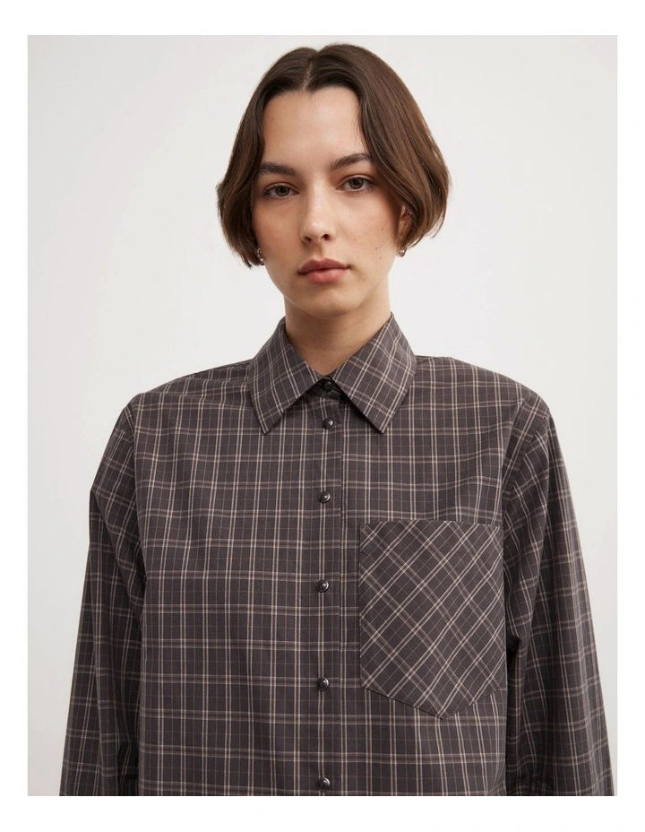 Shoulder Pad Shirt in Brown Check image 3