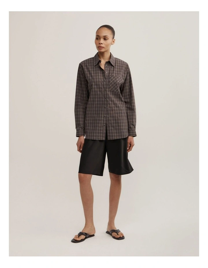 Shoulder Pad Shirt in Brown Check image 4