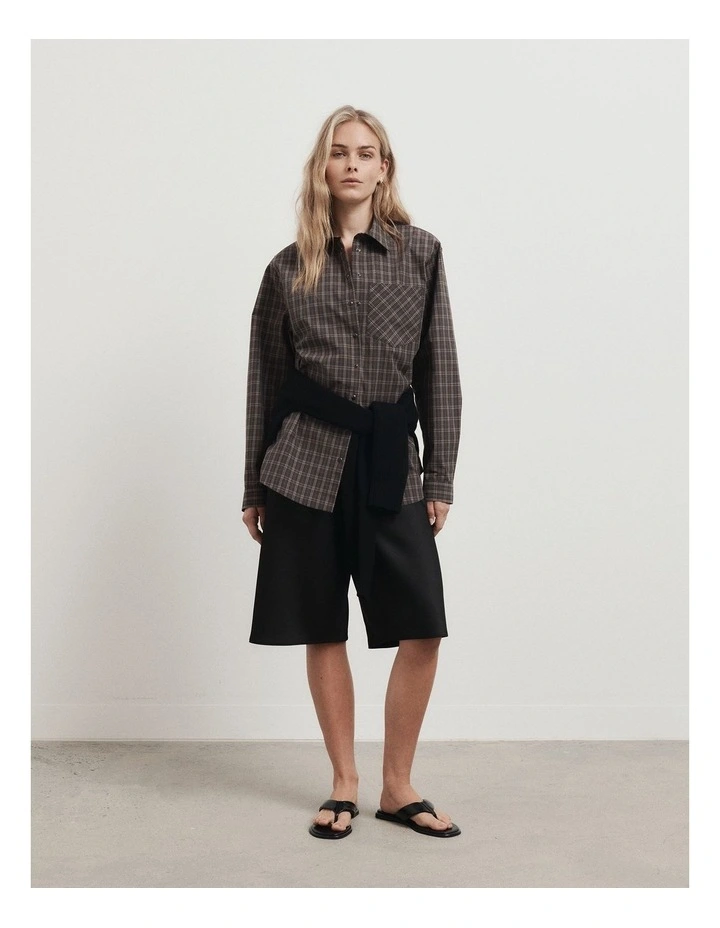 Shoulder Pad Shirt in Brown Check image 5