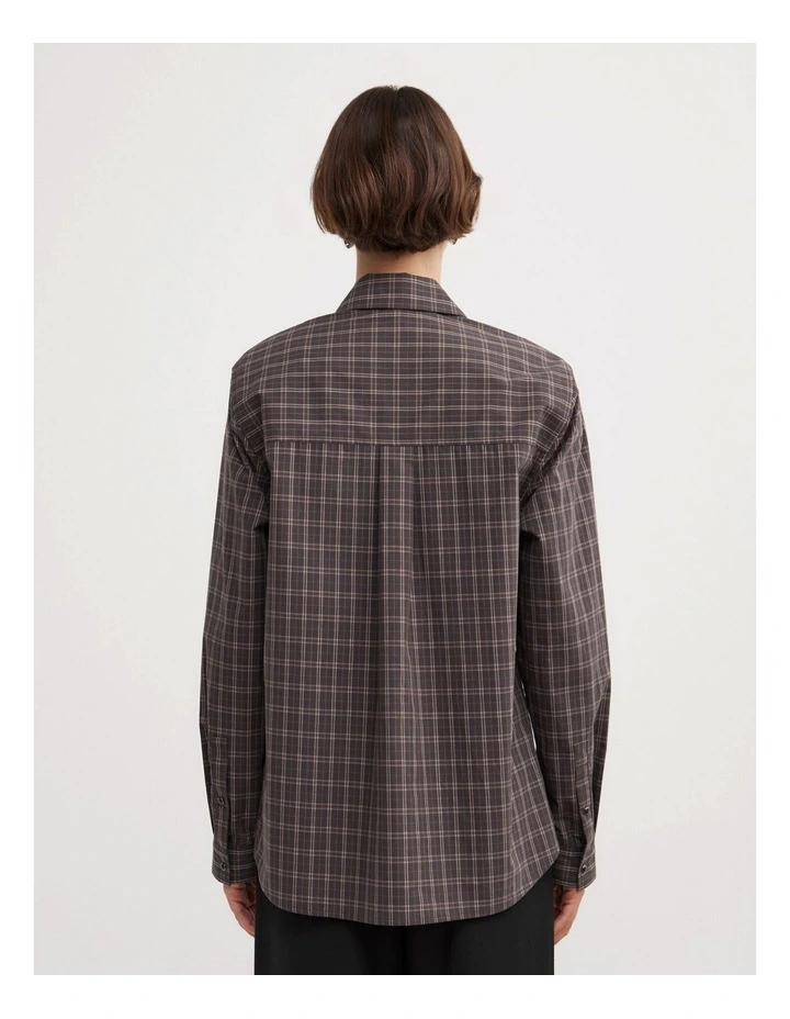 Shoulder Pad Shirt in Brown Check image 5
