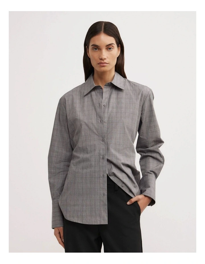 Check Tie Shirt in Grey Check image 4