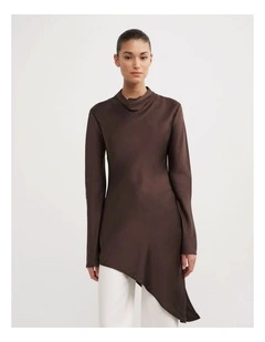 Long Sleeve Asymmetric Hem Tunic in Espresso