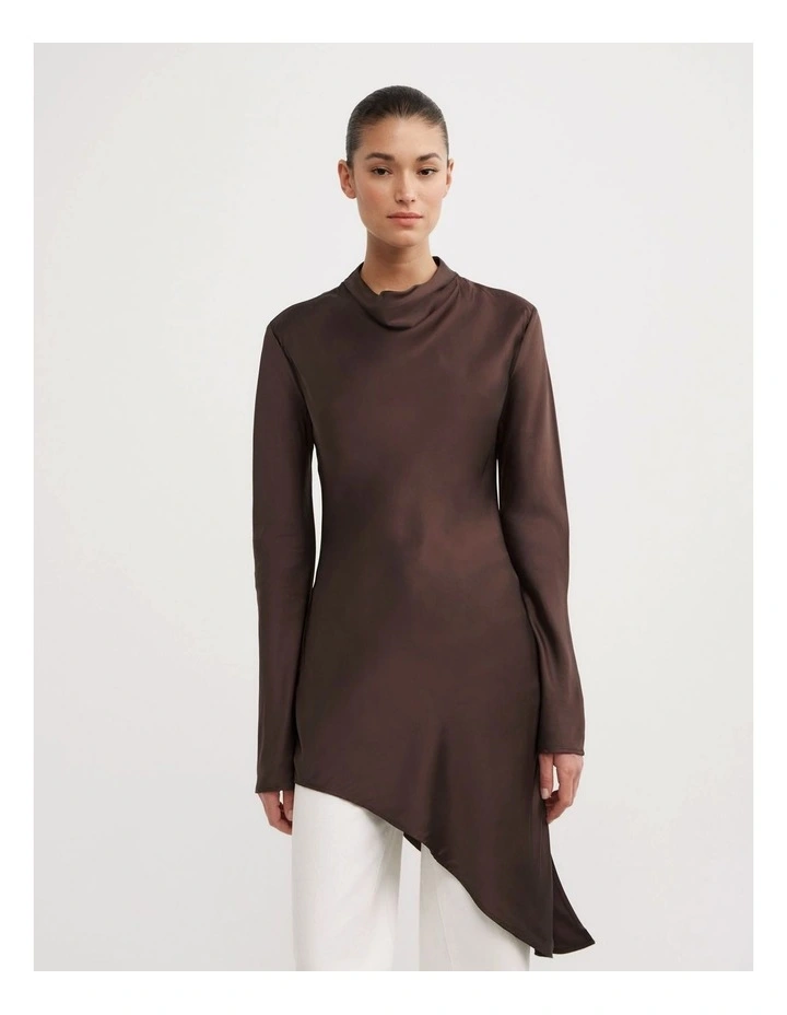 Long Sleeve Asymmetric Hem Tunic in Espresso image 1