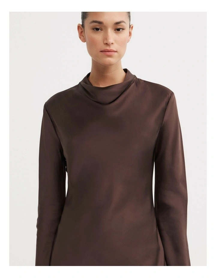 Long Sleeve Asymmetric Hem Tunic in Espresso image 3