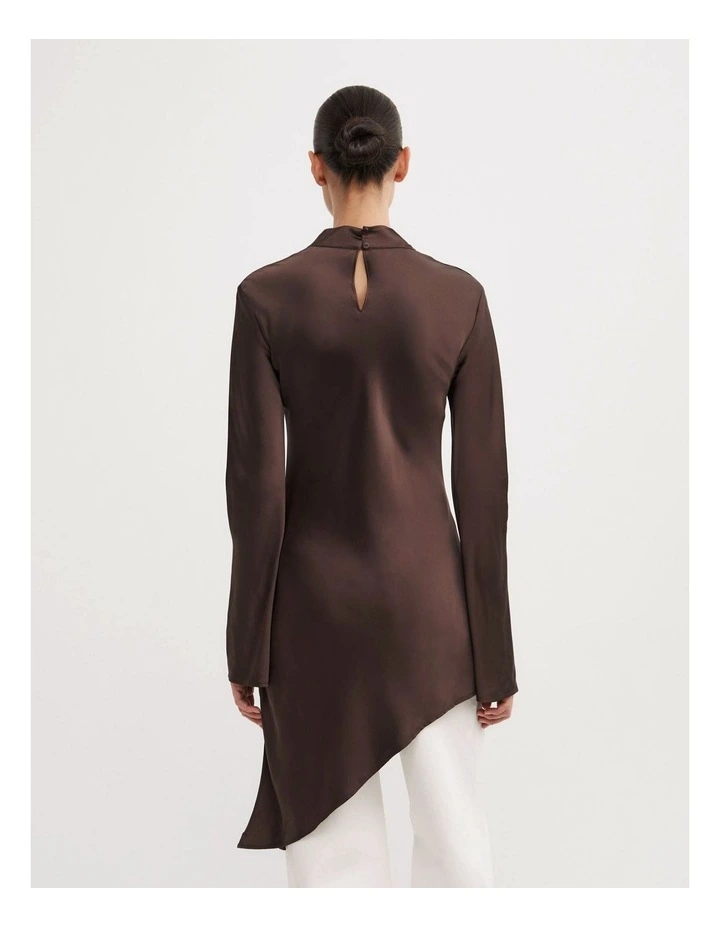 Long Sleeve Asymmetric Hem Tunic in Espresso image 4
