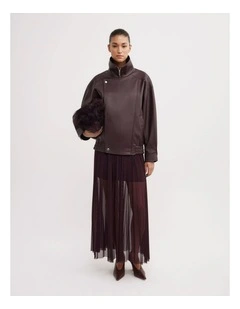 Pleated Mesh Skirt in Aubergine