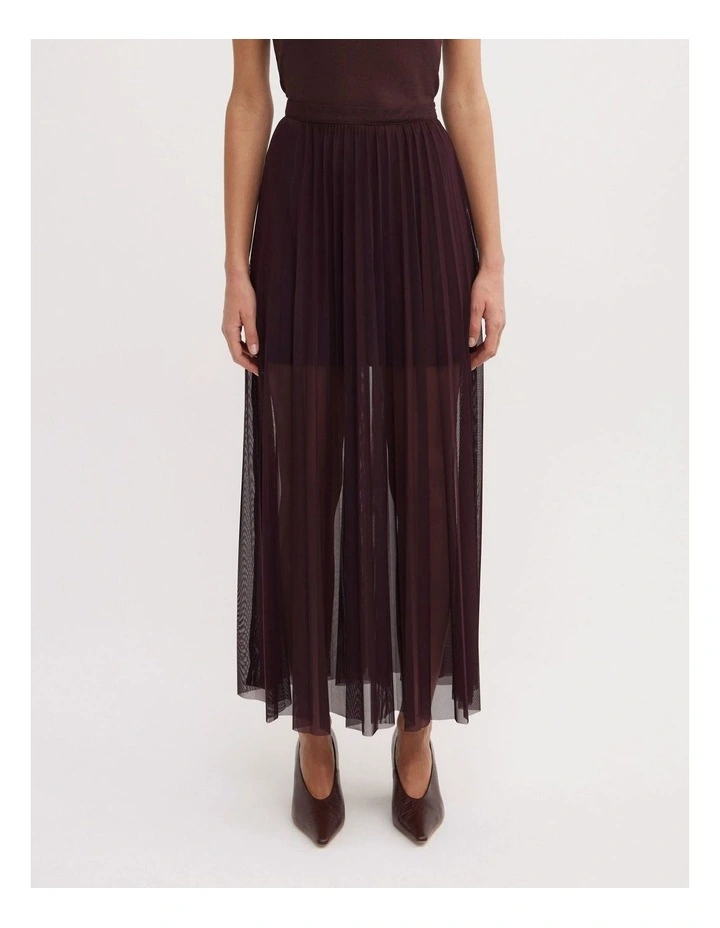 Pleated Mesh Skirt in Aubergine image 2
