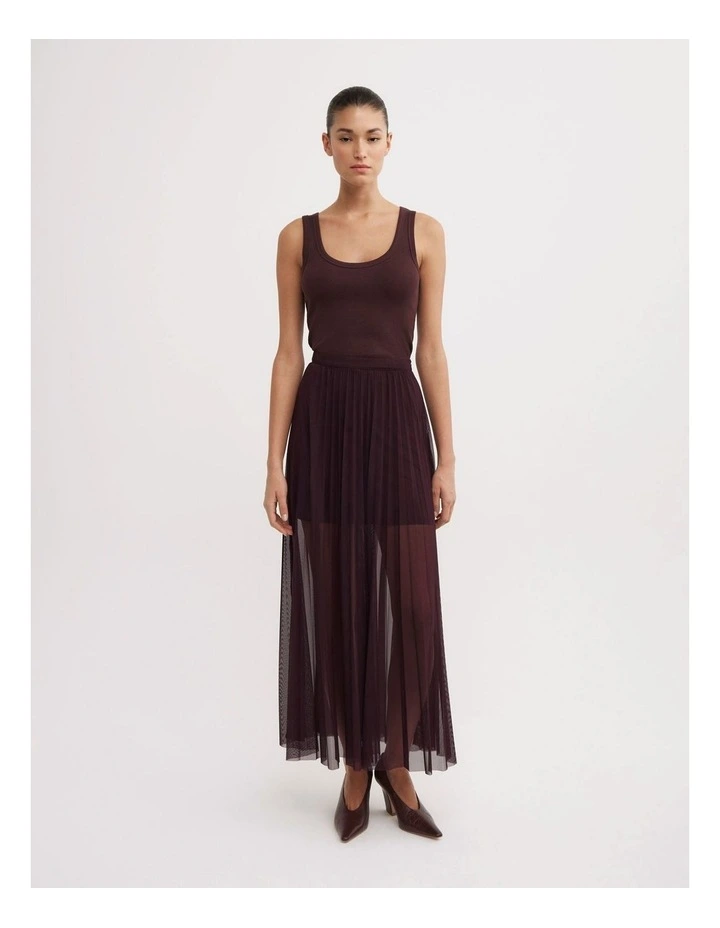 Pleated Mesh Skirt in Aubergine image 3