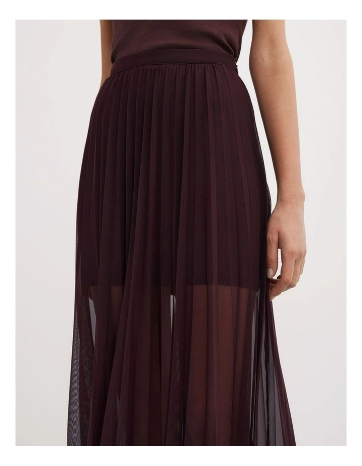 Pleated Mesh Skirt in Aubergine image 4