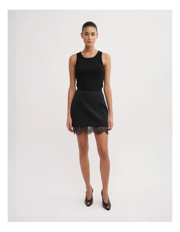 Lace Hem Mini Skirt in Black image 1
