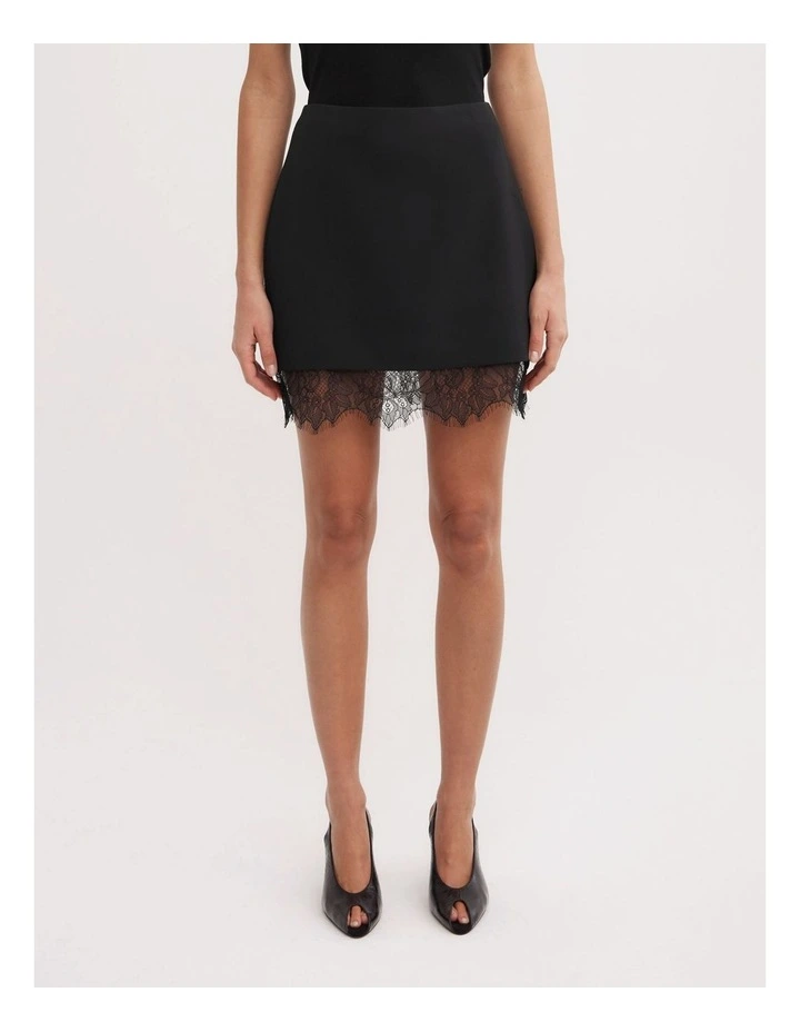 Lace Hem Mini Skirt in Black image 2