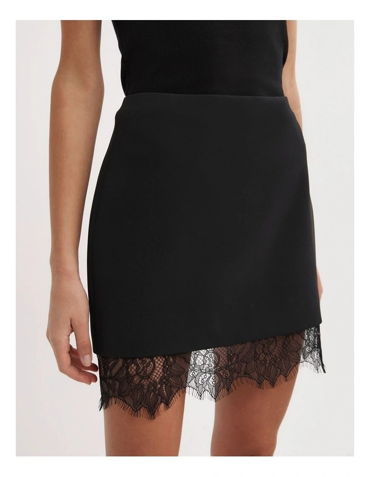 Lace Hem Mini Skirt in Black image 4