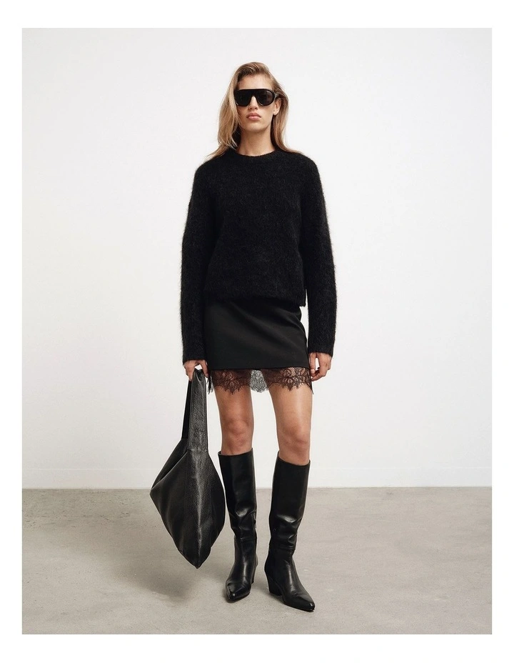 Lace Hem Mini Skirt in Black image 6