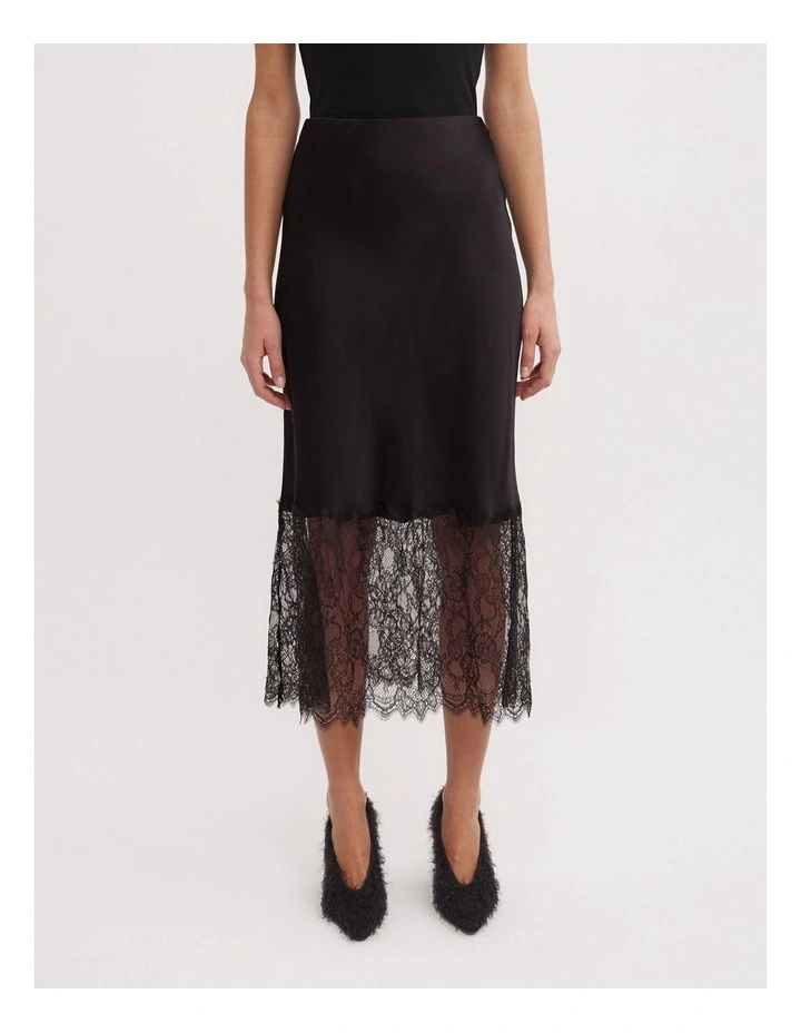 Lace Trim Skirt in Black image 2