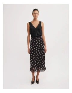 Floral Midi Skirt in Two Tone Floral