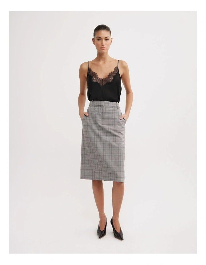 Midi Skirt in Grey Check image 3