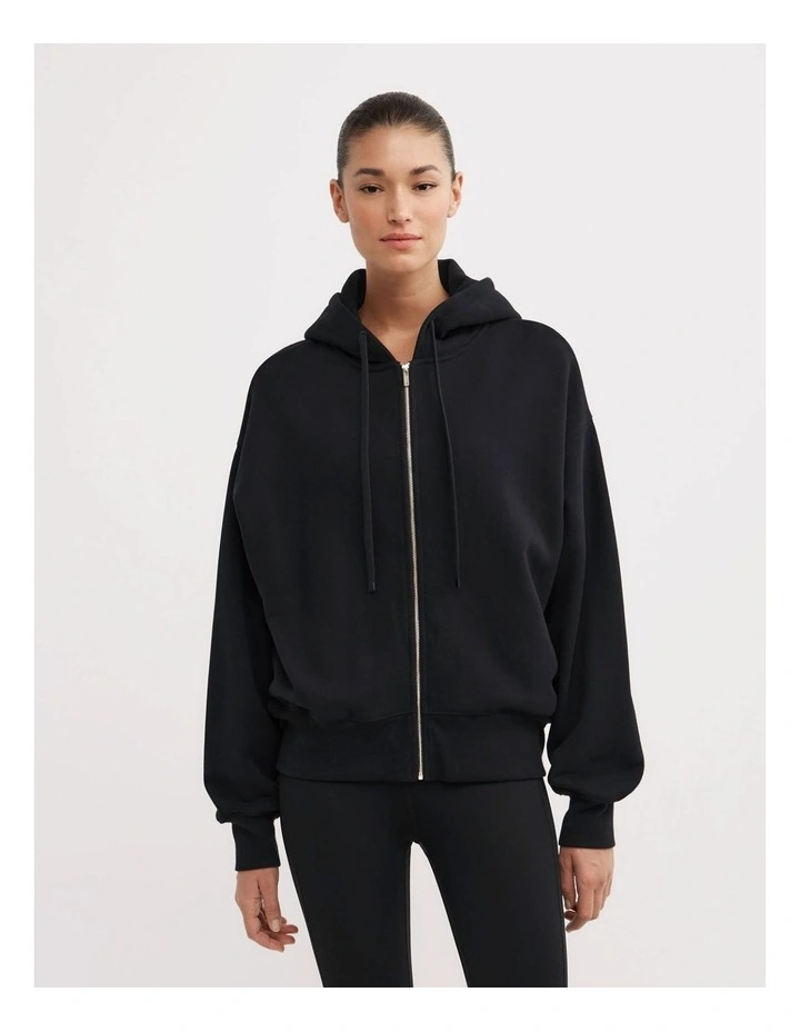 Zip Through Hoodie in Black image 1