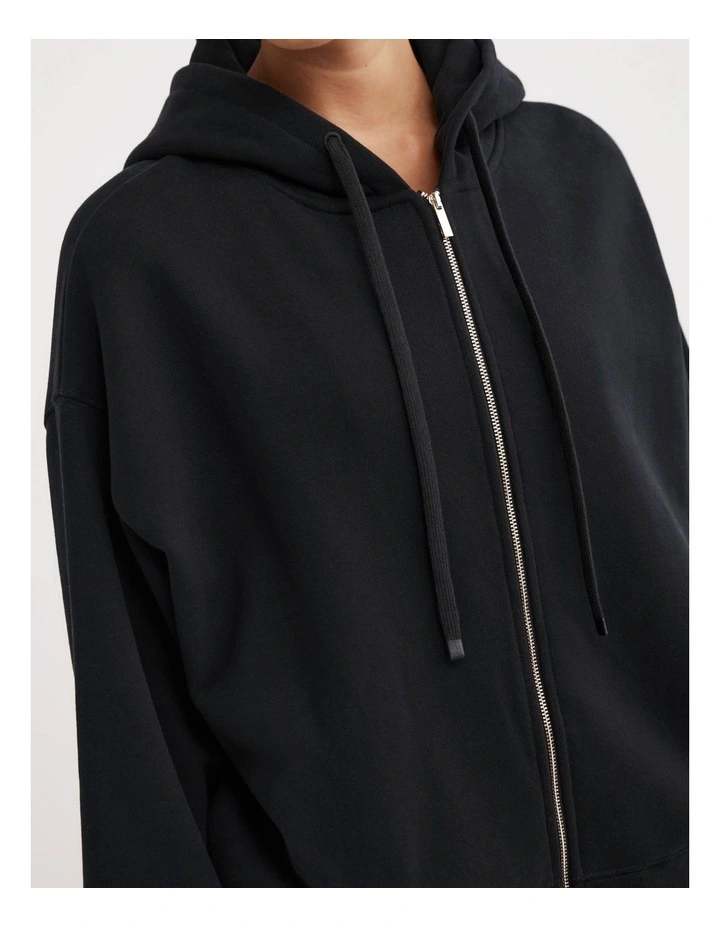 Zip Through Hoodie in Black image 3