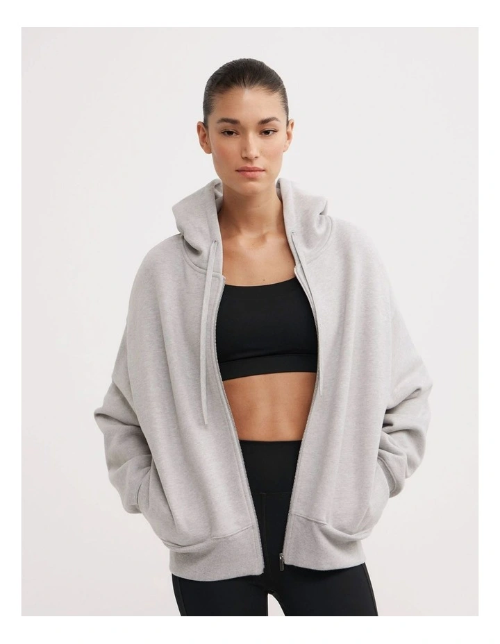 Zip Through Hoodie in Light Grey Marle image 1