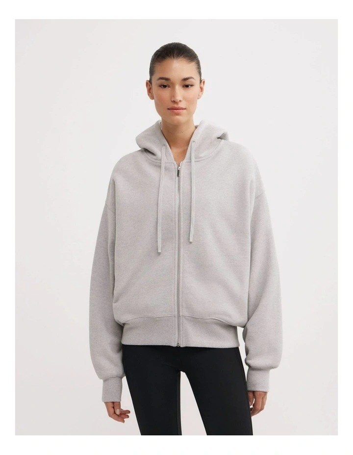 Zip Through Hoodie in Light Grey Marle image 3