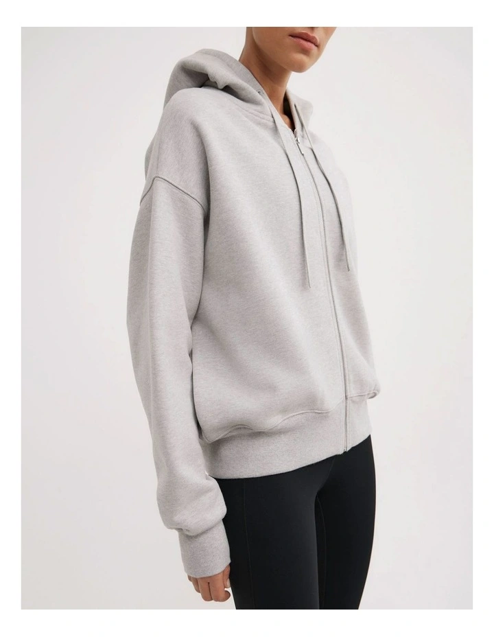 Zip Through Hoodie in Light Grey Marle image 4