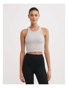 Rib Crop Tank Top in Light Grey Marle