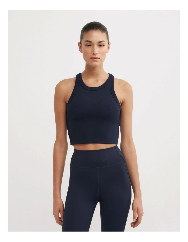 Rib Crop Tank Top in Navy image 1