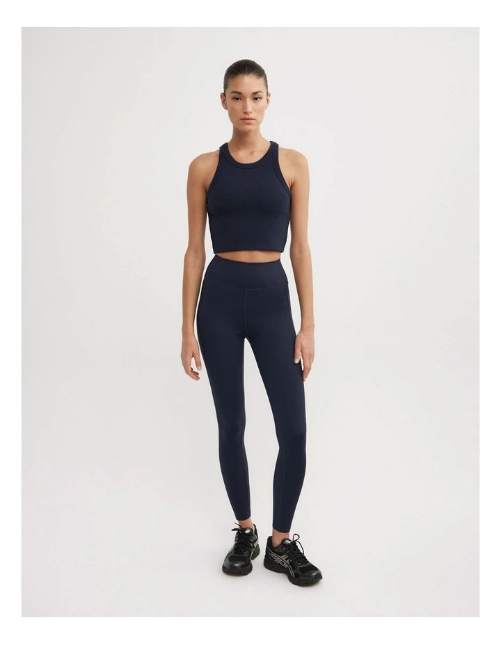 Rib Crop Tank Top in Navy image 2