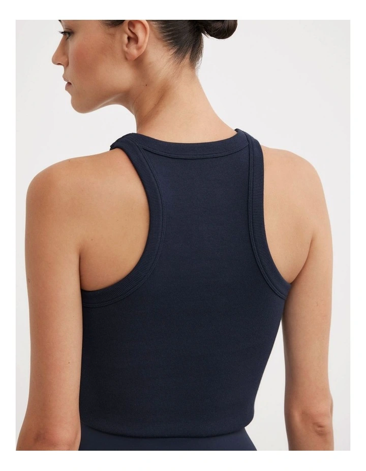 Rib Crop Tank Top in Navy image 3