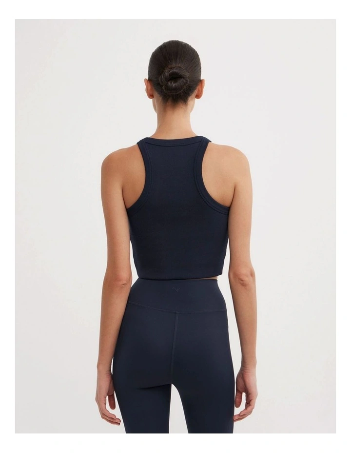 Rib Crop Tank Top in Navy image 5