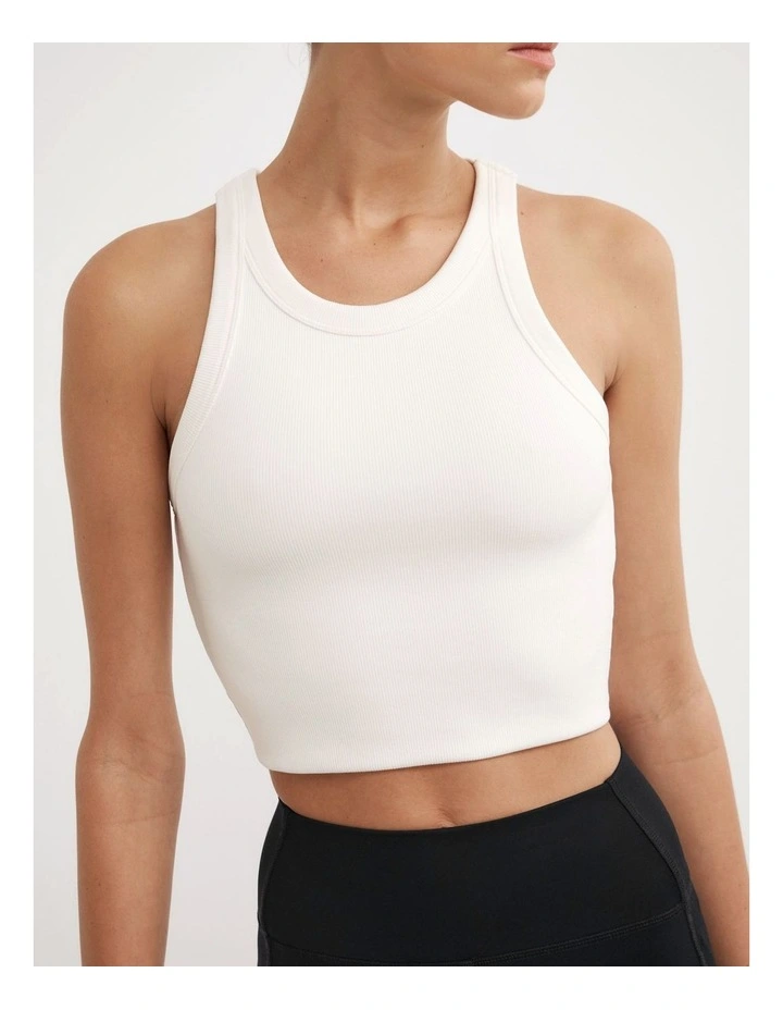 Rib Crop Tank Top in Fresh White image 3
