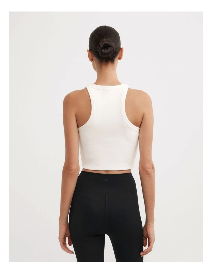 Rib Crop Tank Top in Fresh White image 5