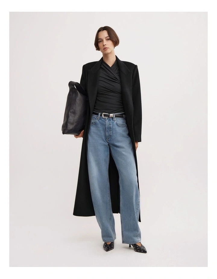 Wrap Long Sleeve Jersey Top in Black image 4