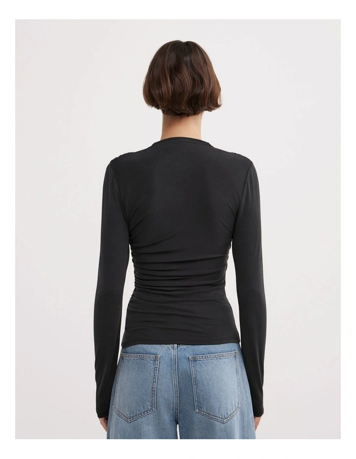 Wrap Long Sleeve Jersey Top in Black image 5