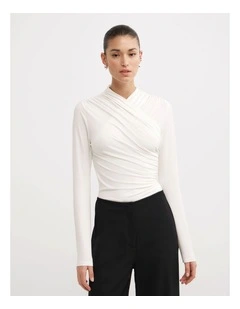 Wrap Long Sleeve Jersey Top in Fresh White