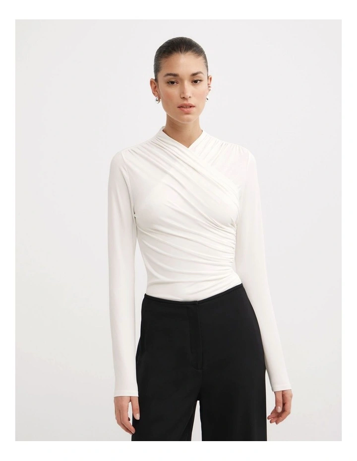 Wrap Long Sleeve Jersey Top in Fresh White image 1