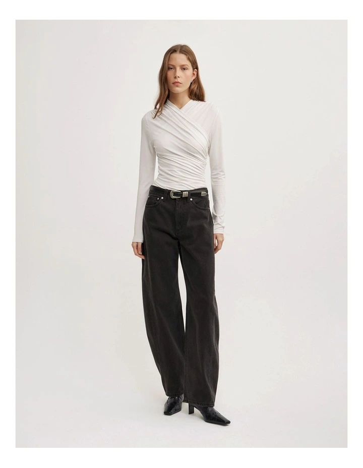 Wrap Long Sleeve Jersey Top in Fresh White image 2