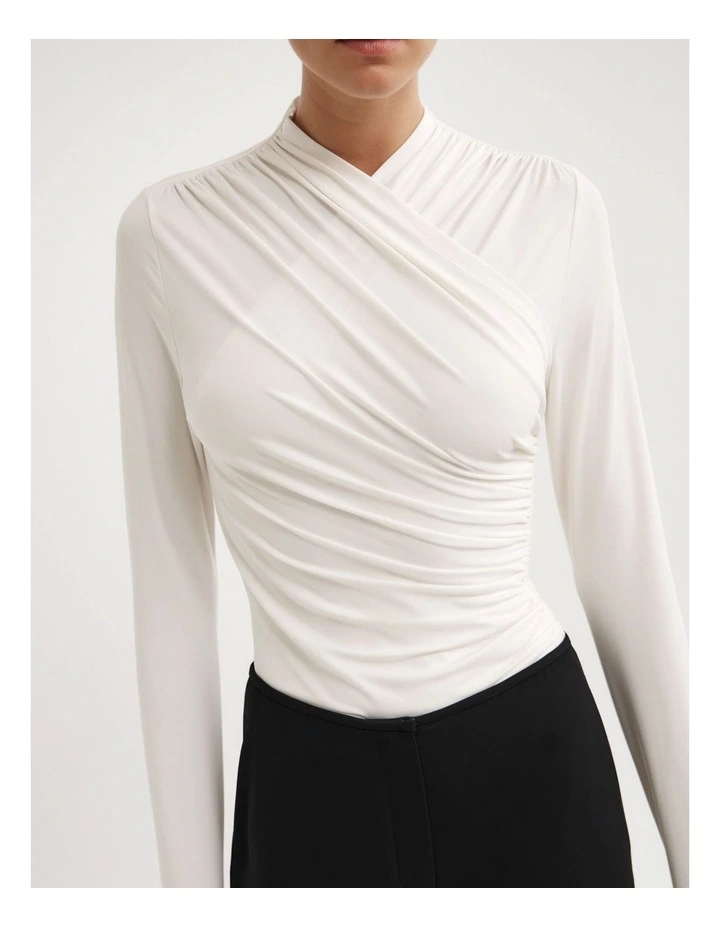 Wrap Long Sleeve Jersey Top in Fresh White image 3